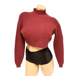Hollister Womens Ribbed Knit Cropped Sweater Top Mock Neck Maroon Size XS